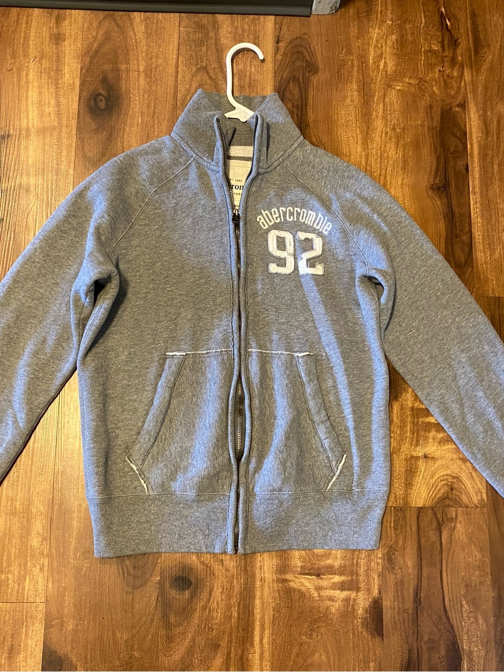 abercrombie kids Gray Zip-Up Sweatshirt Jacket with 92 Applique